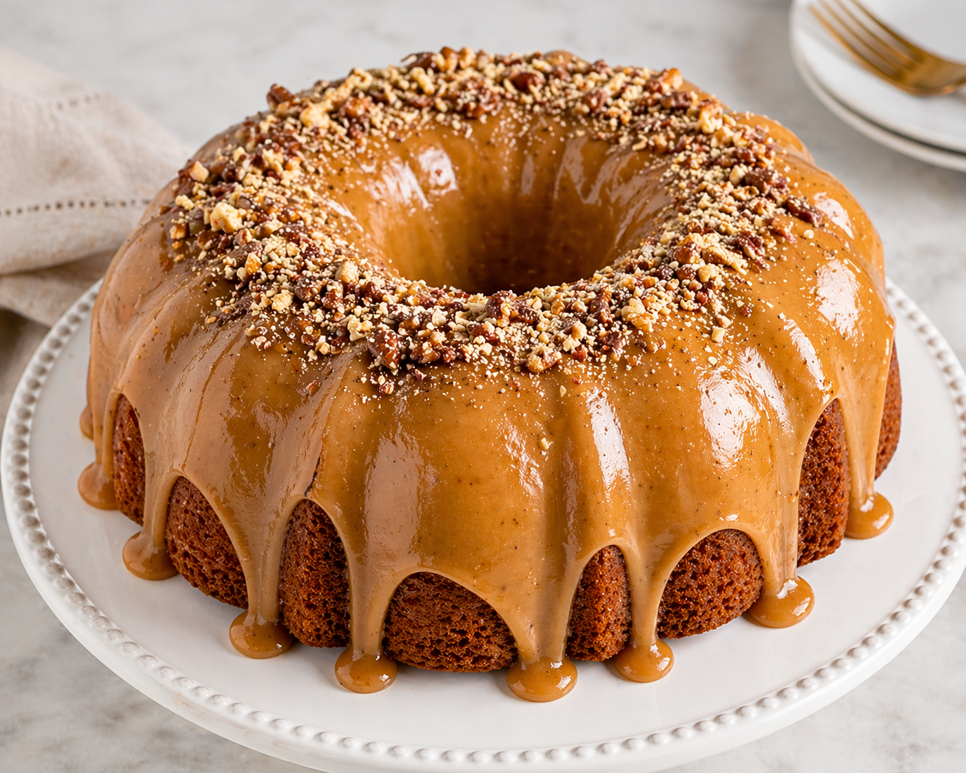 Brown Sugar Pound Cake with caramel glaze and chopped pecans - JoCakes By Josephine